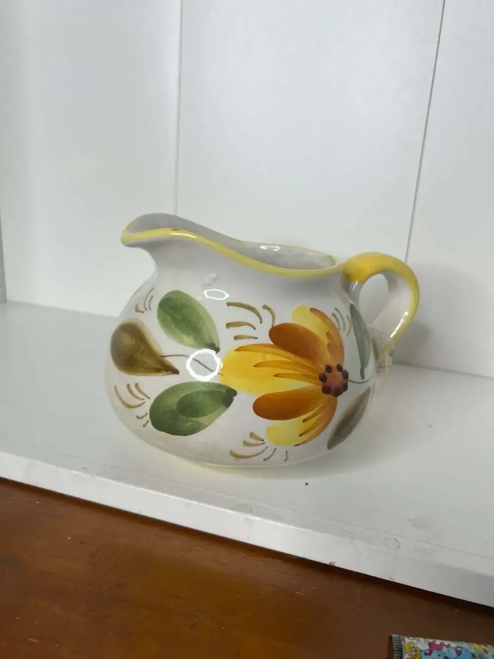 Vintage Hand Painted Floral Ceramic Pitcher Made in Italy for FTD